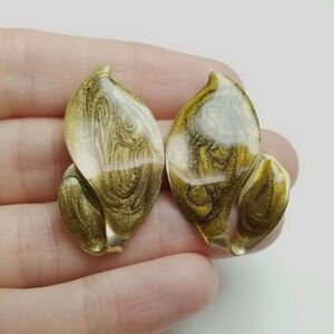 Vintage Retro Enamel Stud Earrings, Brown Swirl Design, 89s Style, Estate